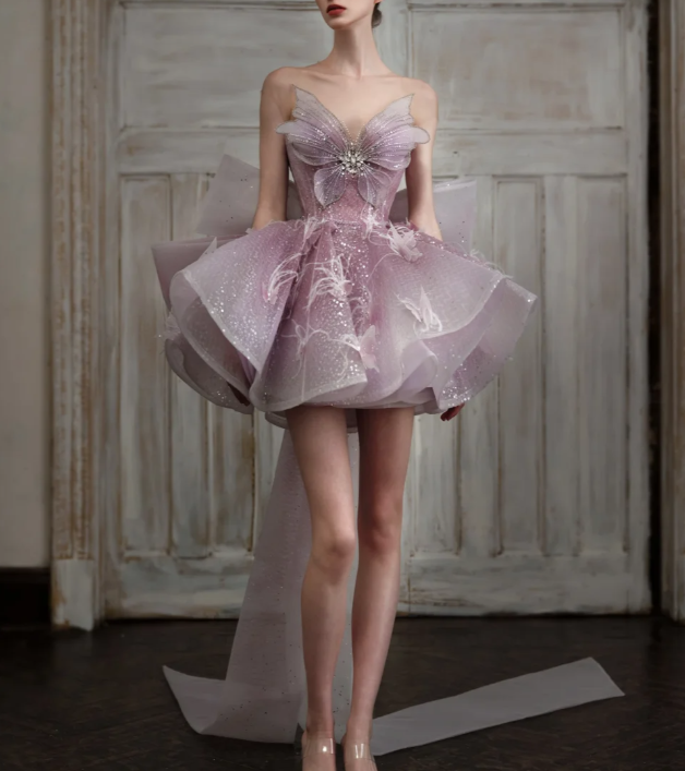 Pretty Purple Butterfly Organza Sequin A Line Formal Homecoming Dress 20th Birthday Outfits With Bow