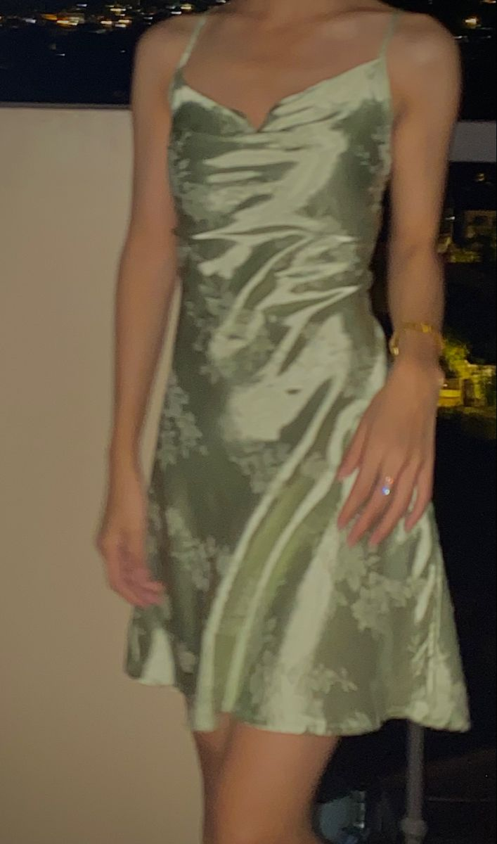 Elegant Spaghetti Straps Green Satin Printed Floral Short Homecoming Dress Birthday Dress