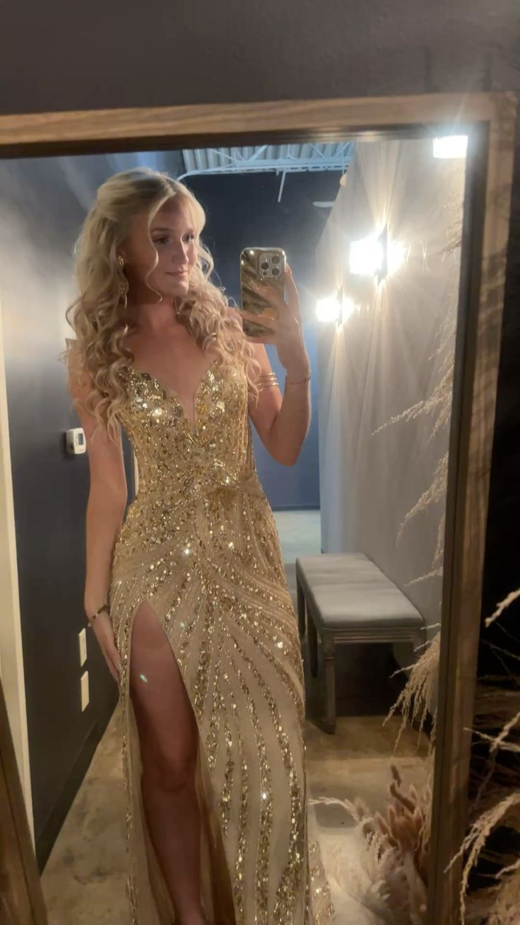 Sexy Mermaid Long Prom Party Dress Gold Lace Evening Dress