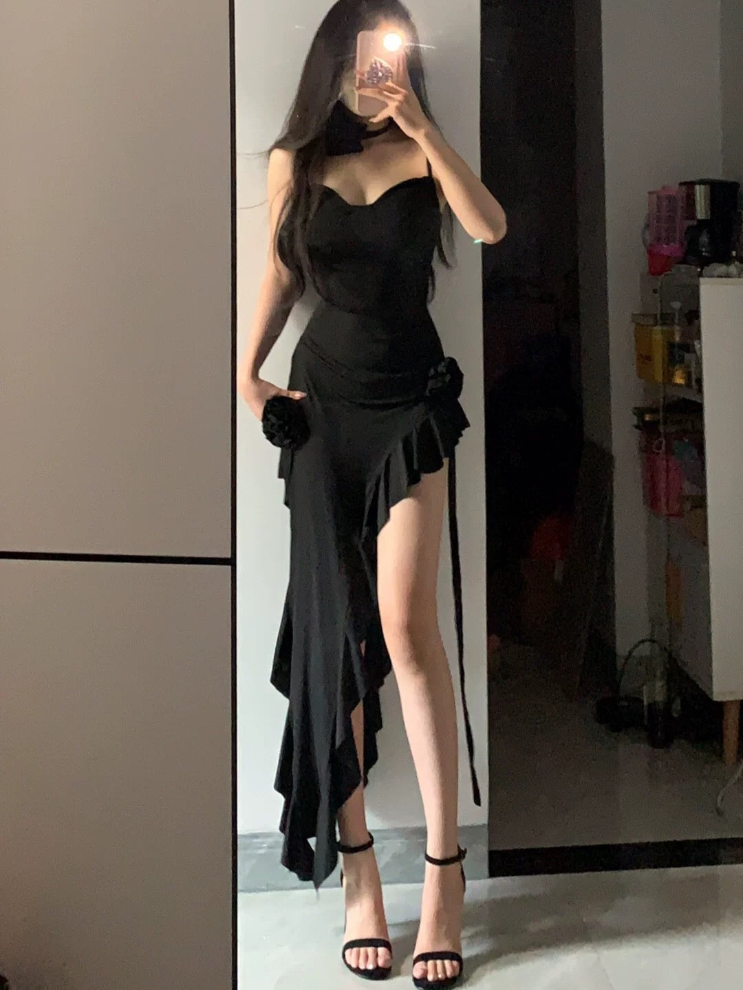 Simple Sheath Spaghetti Straps Black Satin Vacation Beach Dress Long Birthday Dresses