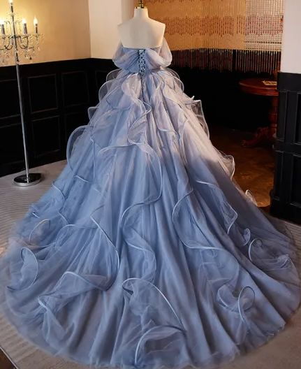Gorgeous Sky Blue Ruffle Prom Dress Ball Gown Princess Sweet 16 Dress