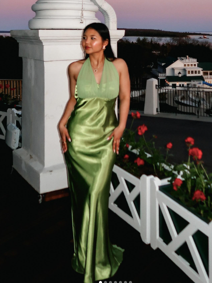 Sexy Halter Green Satin Prom Dress Long Party Evening Dress