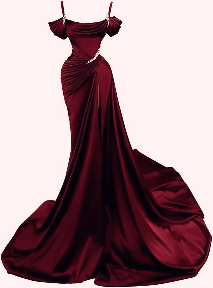 Mermaid Spaghetti Straps Wine Red Long Prom Dresses