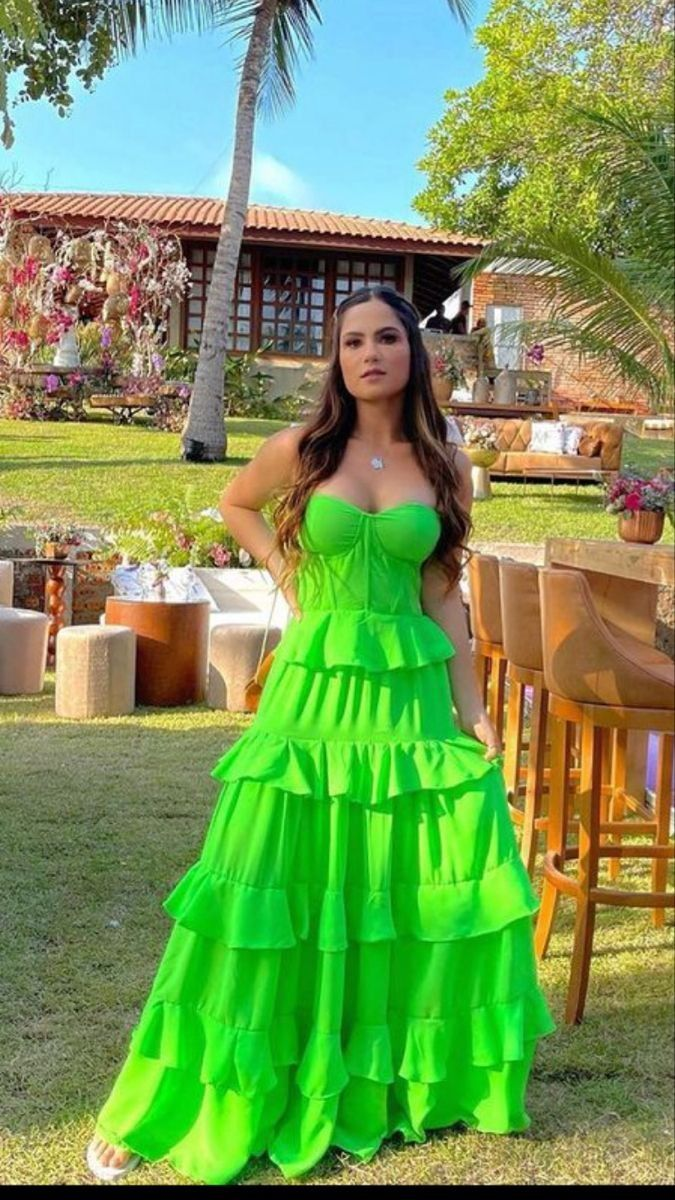 Charming Green Layered A Line Evening Dress Strapless Prom Dress Party Dress