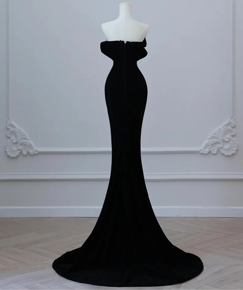 Black Velvet Beaded Prom Dress Formal Mermaid Evening Dress