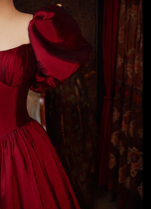 Burgundy Satin Prom Party Dress Elegant Evening Dress Birthday Dress