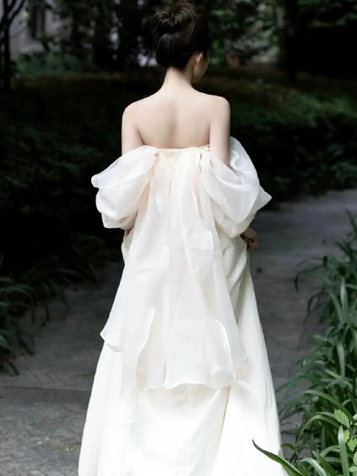 Elegant White Strapless Prom Dress, High Slit Fairy Wedding Guest Gown Maxi Dress
