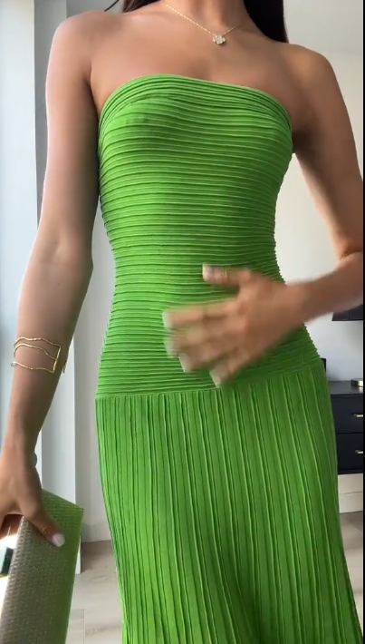 Sexy Green Strapless Satin Pleated Mermaid Long Wedding Guest Dress Birthday Prom Dress