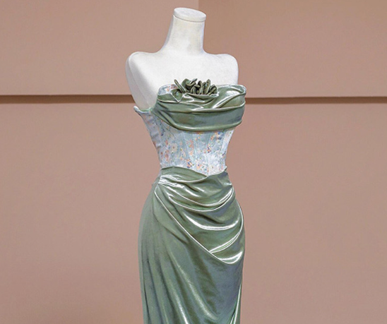 Sexy Green Strapless Pleats Prom Dress Mermaid Evneing Dress