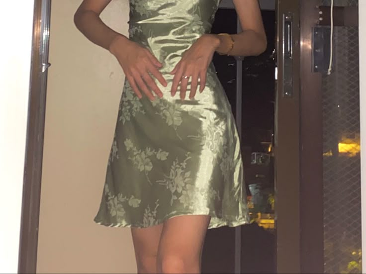 Elegant Spaghetti Straps Green Satin Printed Floral Short Homecoming Dress Birthday Dress