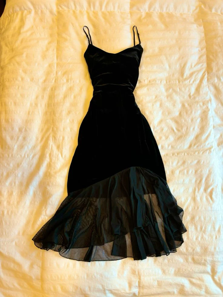 Black Velvet Tiered Cocktail Dress Prom Party Gowns Formal Dresses(Jacket not included)