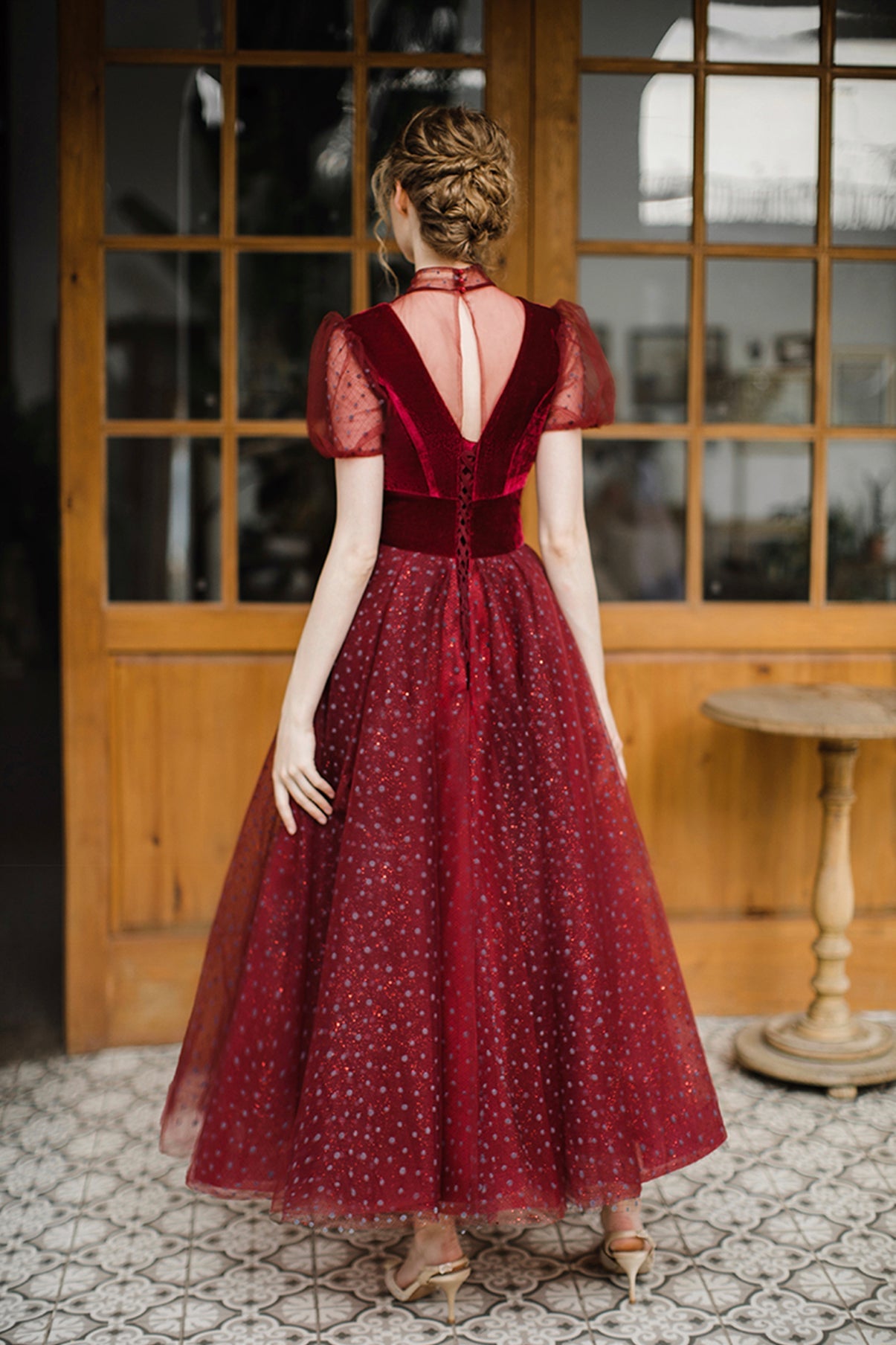 Elegant A line short prom dress burgundy evening dress