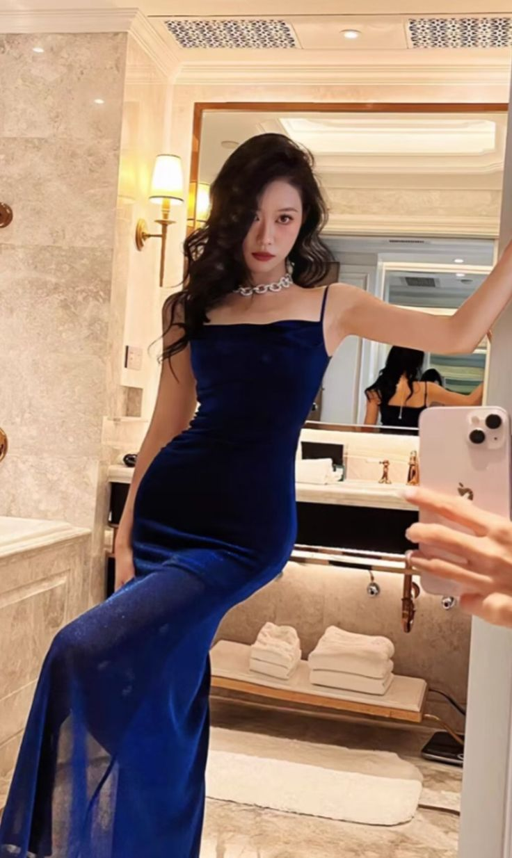 Charming Spaghetti Straps Blue Tulle Sequin Slit Mermaid Long Party Dress Evening Gown