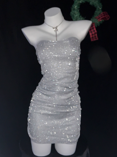 Simple Strapless Silver Sheath Short Homecoming Dress Cocktail Dress