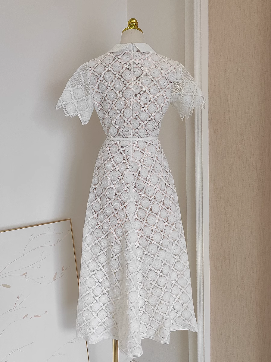 Cute A line Short Sleeves White Lace Party Dress Holiday Birthday Dresses For Women
