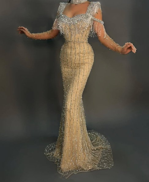 Gorgeous Yellow Tulle Beaded Prom Dress,Formal Mermaid Party Evening Dress