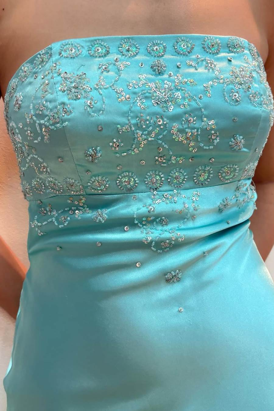 Chic Strapless Beaded Evening Dress Long Party Prom Dress