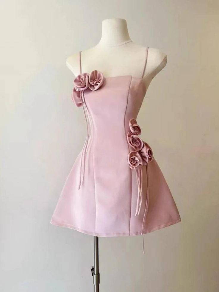 Cute Pink 3D Flower A Line Short Party Dress Homecoming Dress