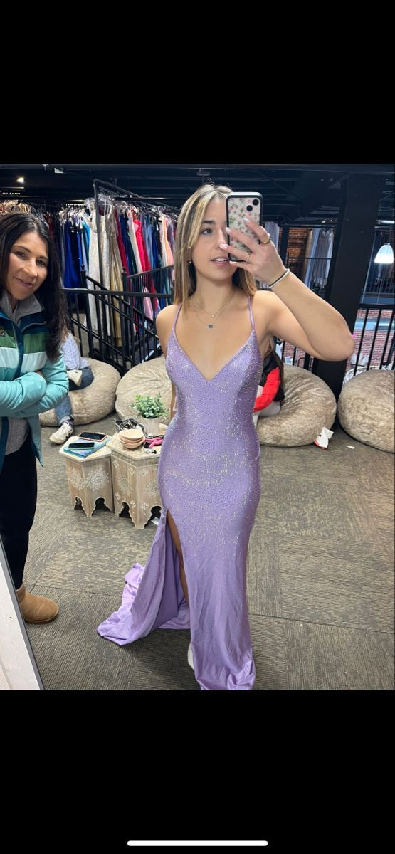 Charming Mermaid Straps Slit Beaded Backless Lilac Prom Dress