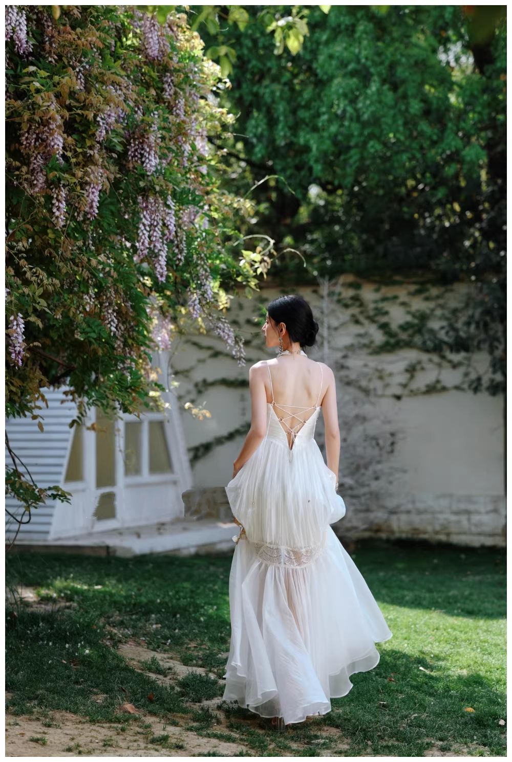 Pretty Spaghetti Straps White Tulle Lace Mermaid Long Prom Dress Evening Gown