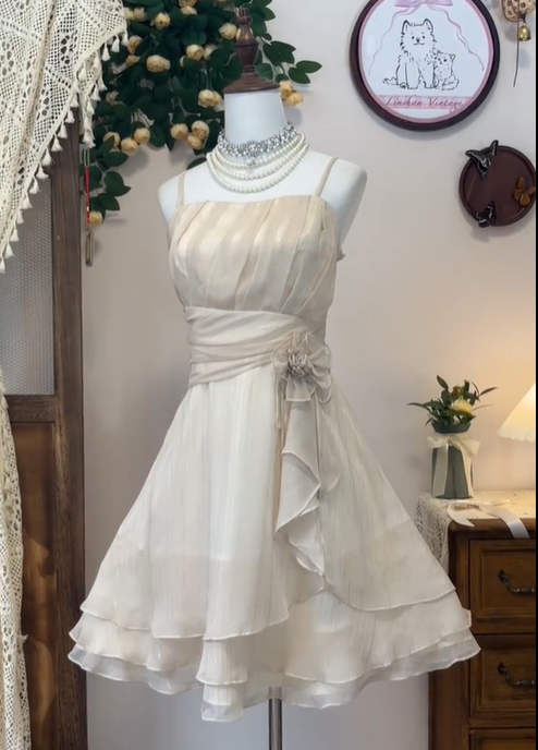 Classy Light Champagne Chiffon A Line Grade Homecoming Dress Mini Party Dress