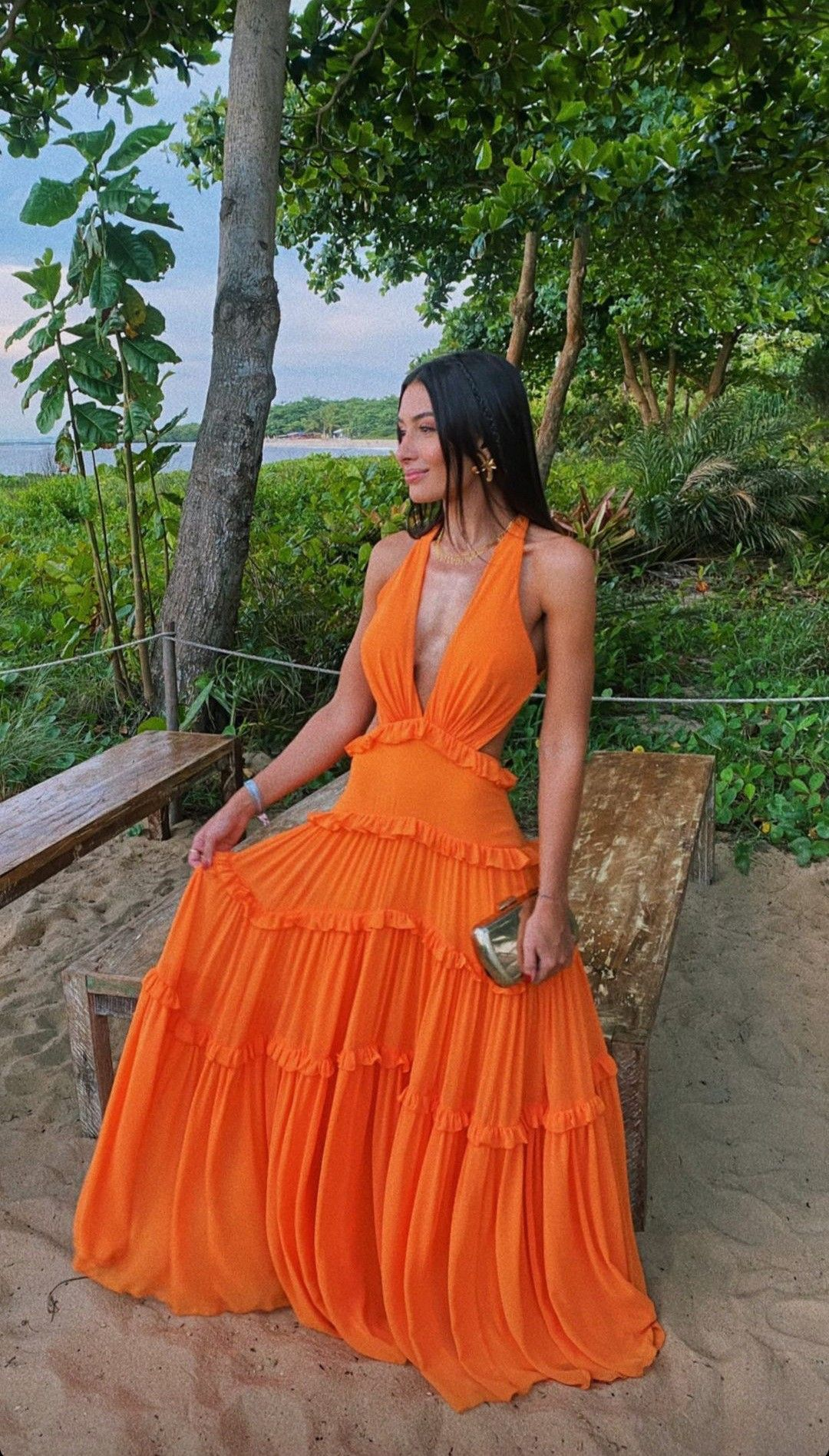 A line Deep V Neck Long Prom Dress,Summer Beach Dress