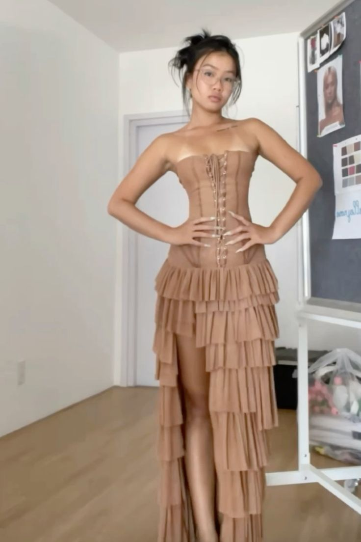 Vintage Layered Chiffon Long Prom Evening Dress