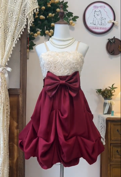 Unique Spaghetti Straps Rose Flowers Birthday Outfits Burgundy A Line Homecoming Dress