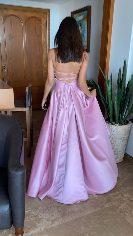 Classic Pink A-line Prom Dress With Pockets,Pink Dance Dress