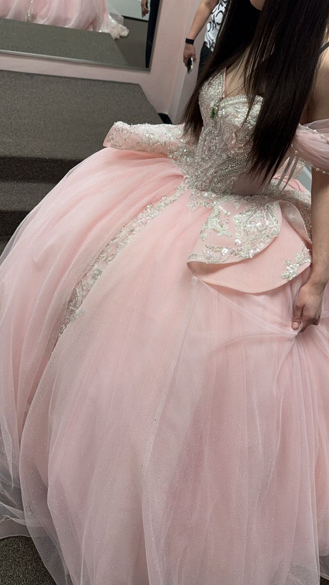 Glamorous Off The Shoulder Pink Tulle Sequin Beaded Quinceanera Dress Formal Sweet 16 Dress