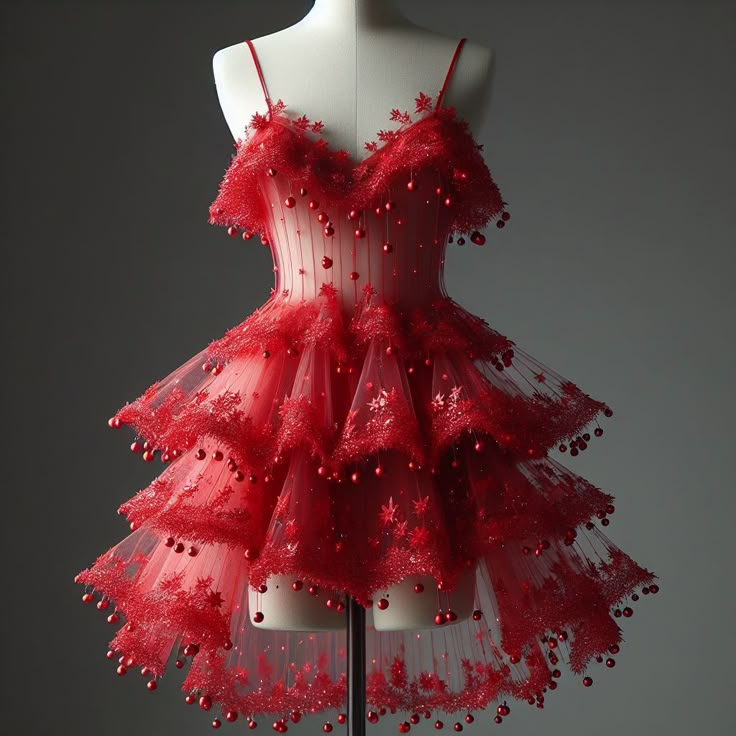 Charming Spaghetti Straps Red Tulle Appliques Beaded Layered A Line Homecoming Dress Short Cocktail Dress
