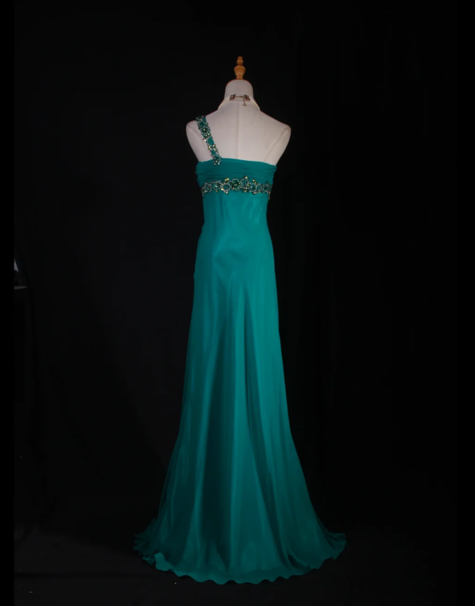 Unique One Shoulder Green Beaded Chiffon Mermaid Long Party Dress Formal Wedding Guest Dress