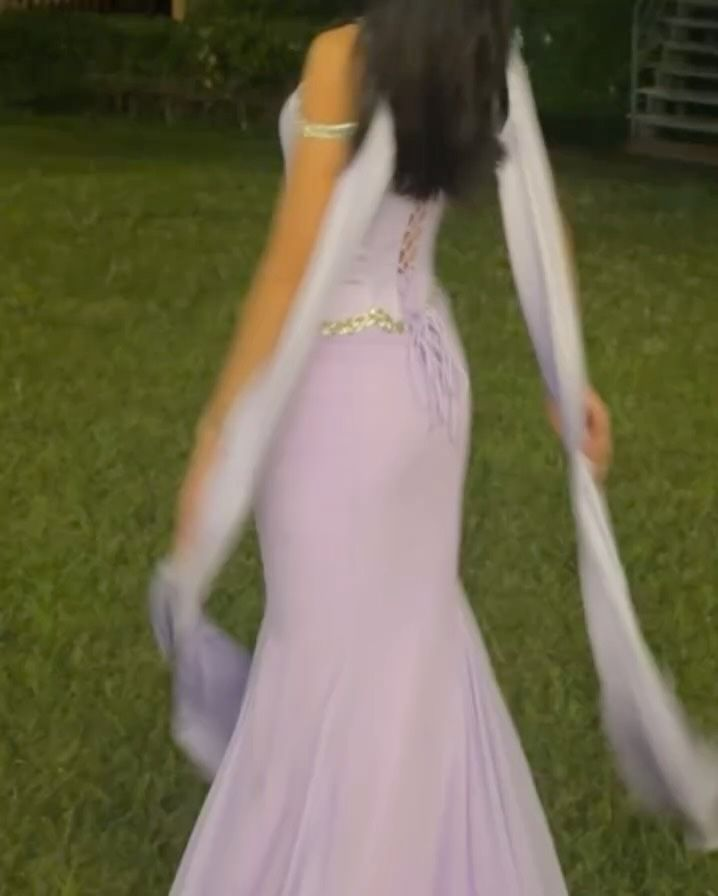 Classy Purple Satin Chiffon Beaded Mermaid Long Party Dress Formal Evening Dress With Ribbon