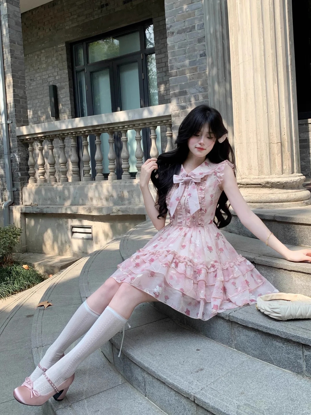 Cute Blue Chiffon Print Floral A Line Short Birthday Outfits Formal 7th Grade Homecoming Dress