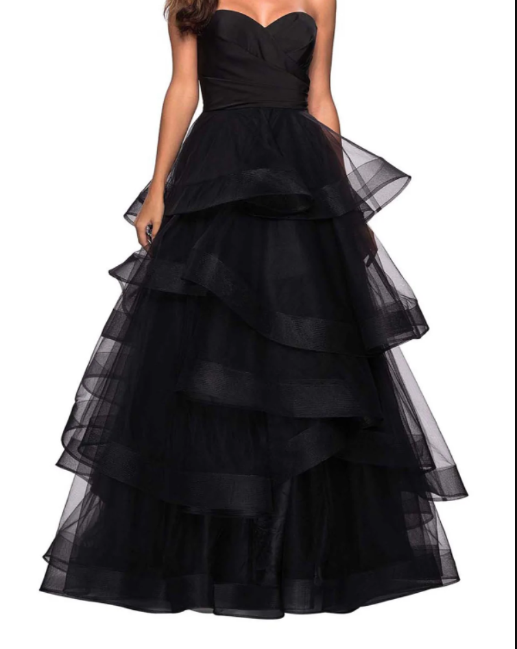 Black Rufflue Prom Dress Long Prom Dress Sweetheart Eveninng Dress