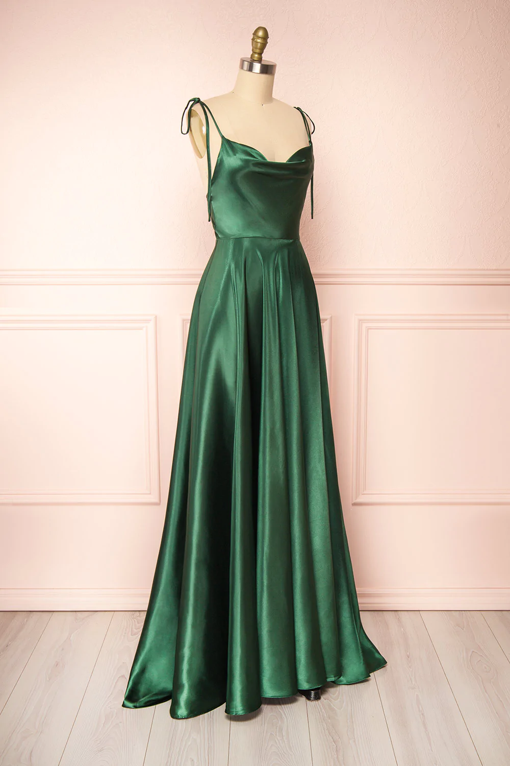 Green Cowl Neck Satin Simple Prom Dress