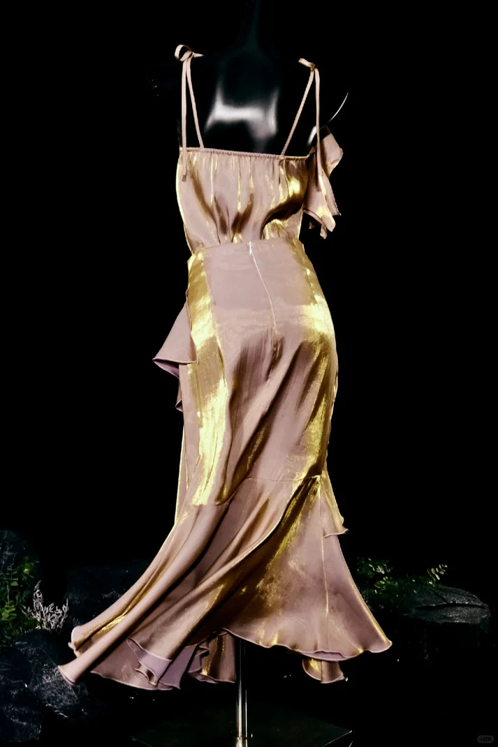 Elegant Spaghetti Straps Ruffled Birthday Party Dress V-Neck Mermaid Prom Gown Evening Dress