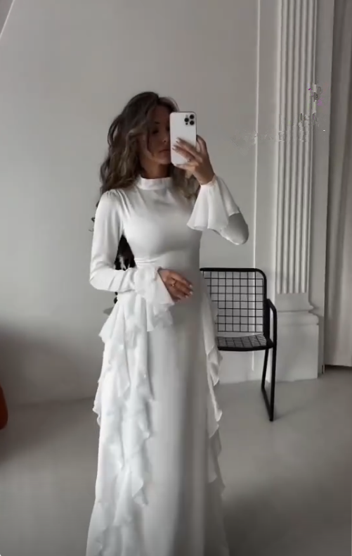 Flowing Long Sleeves A Line Ruffled Evening Dress Elegant Party Dress