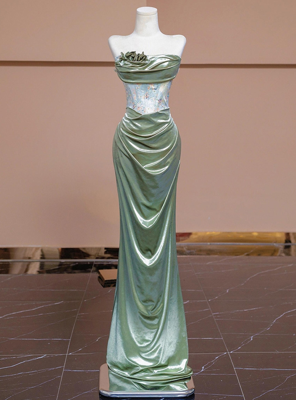 Sexy Green Strapless Pleats Prom Dress Mermaid Evneing Dress