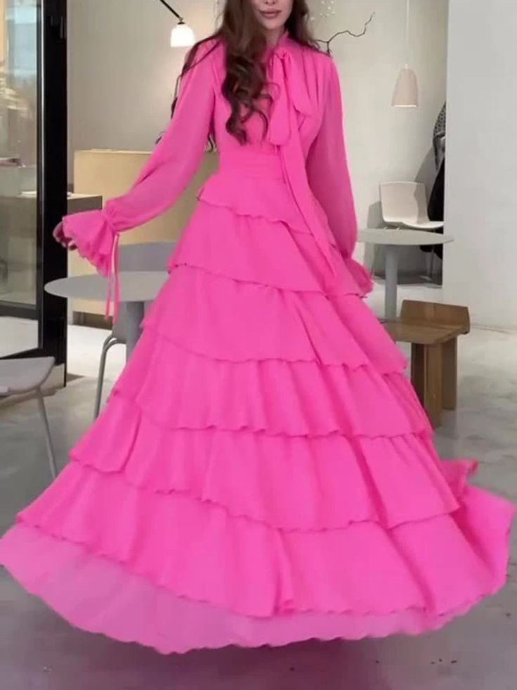 Stylish Hot Pink Chiffon Layered Evening Dress Formal Party Prom Dress
