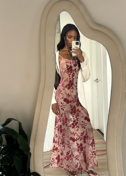 Sexy A Line Spaghetti Straps Floor Length Floral Evening Dress Prom Dresses