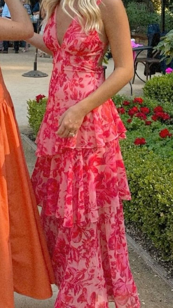 V Neck Line Red Flora Prom Party Dress Graduation Dress Evening Dress