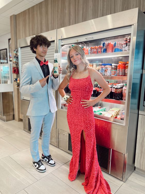 Sexy Sheath Sequins Prom Dress With Split