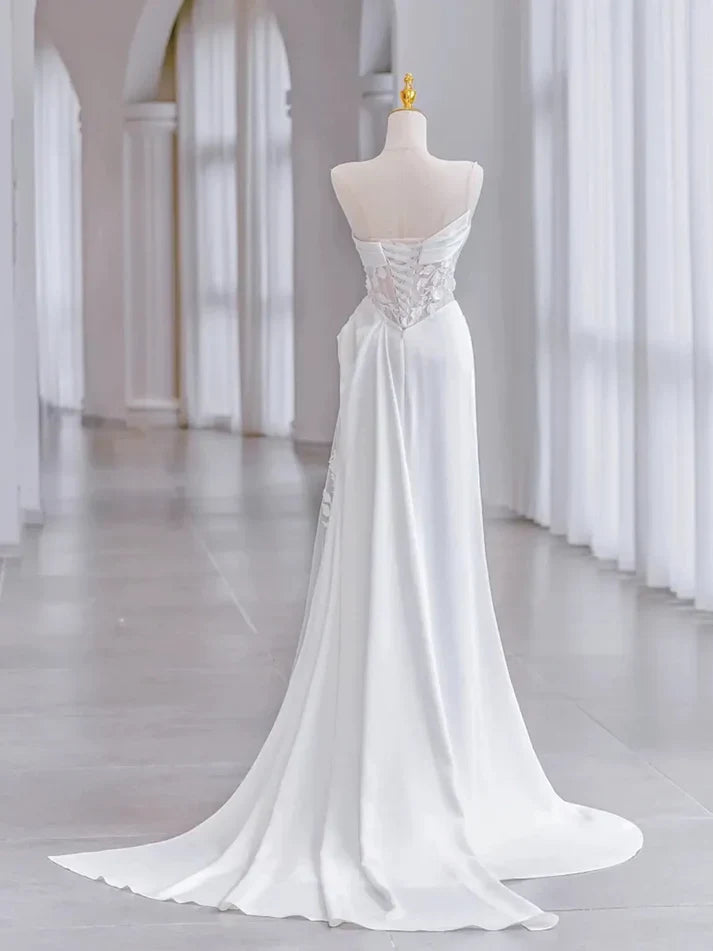 A Line White Birthday Party Dress Lace Wedding Dress