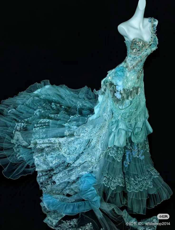 Gorgeous Tulle Lace Beaded Mermaid Evening Dress,Blue One Shoulder Formal Party Prom Dress