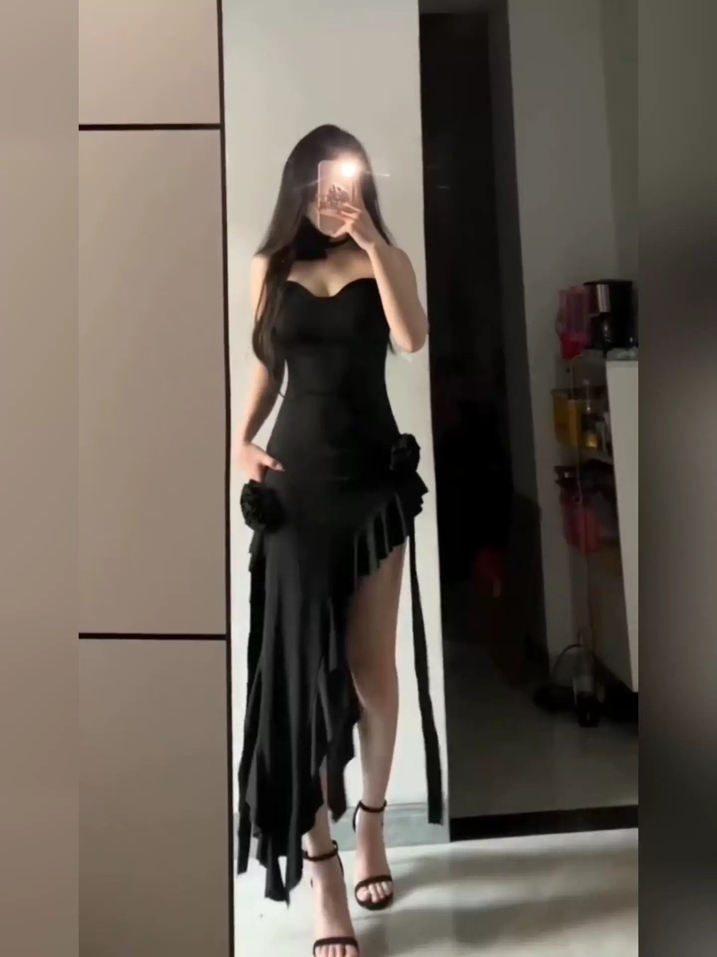 Simple Sheath Spaghetti Straps Black Satin Vacation Beach Dress Long Birthday Dresses