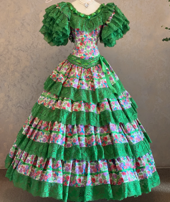 Green Tiered Prom Party Dress A Line Birthday Dress Evening Dress