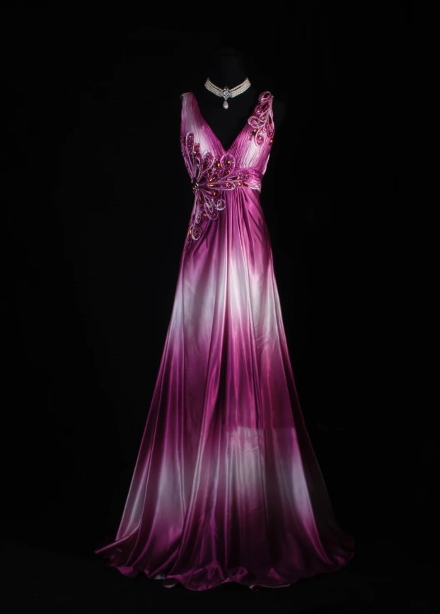 Charming Rose Red Gradient Mermaid Long Party Dress Formal 20th Birthday Dress With Beaded Floral