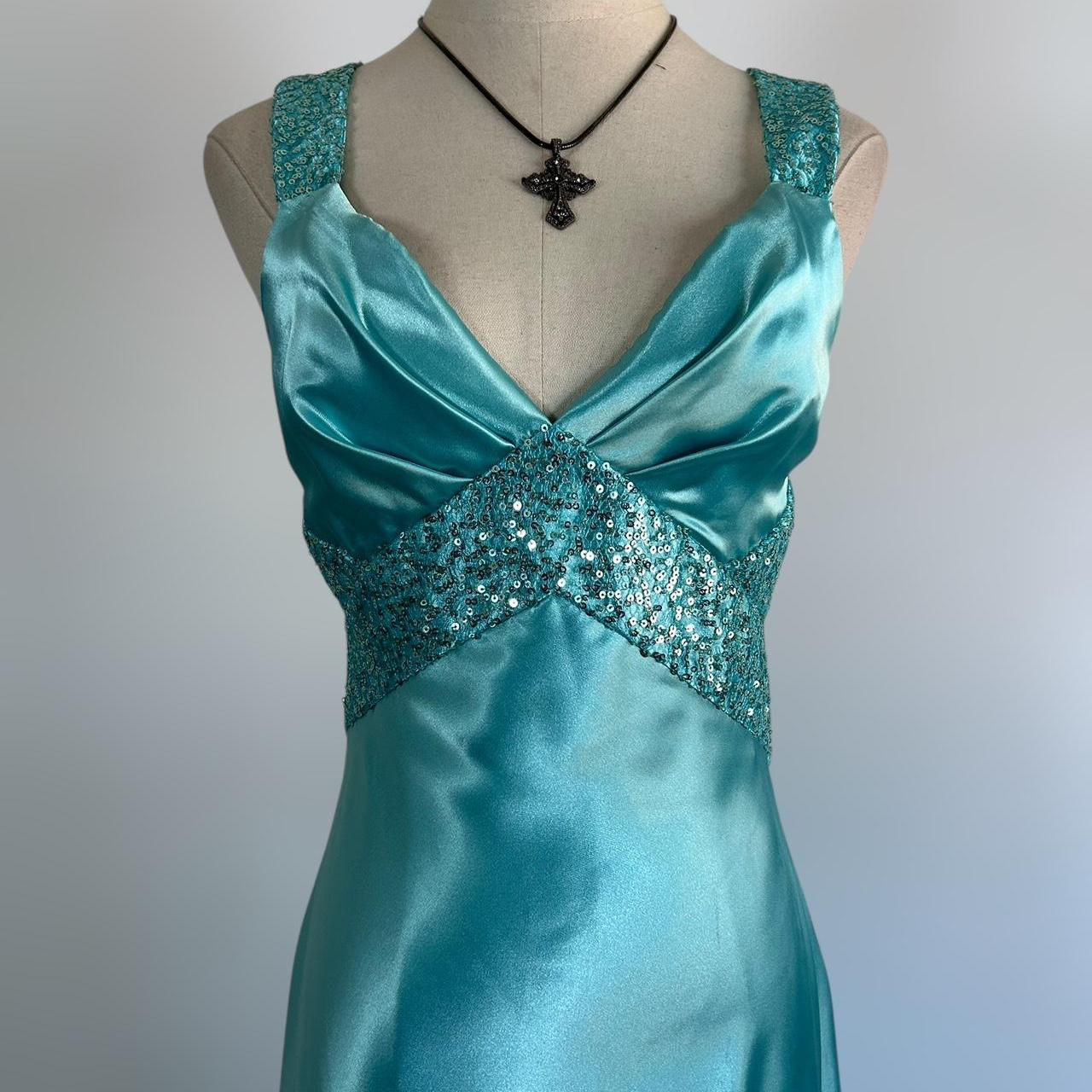 Gorgeous Blue Satin Sequins Backless Party Prom Dress,Formal Evening Dress