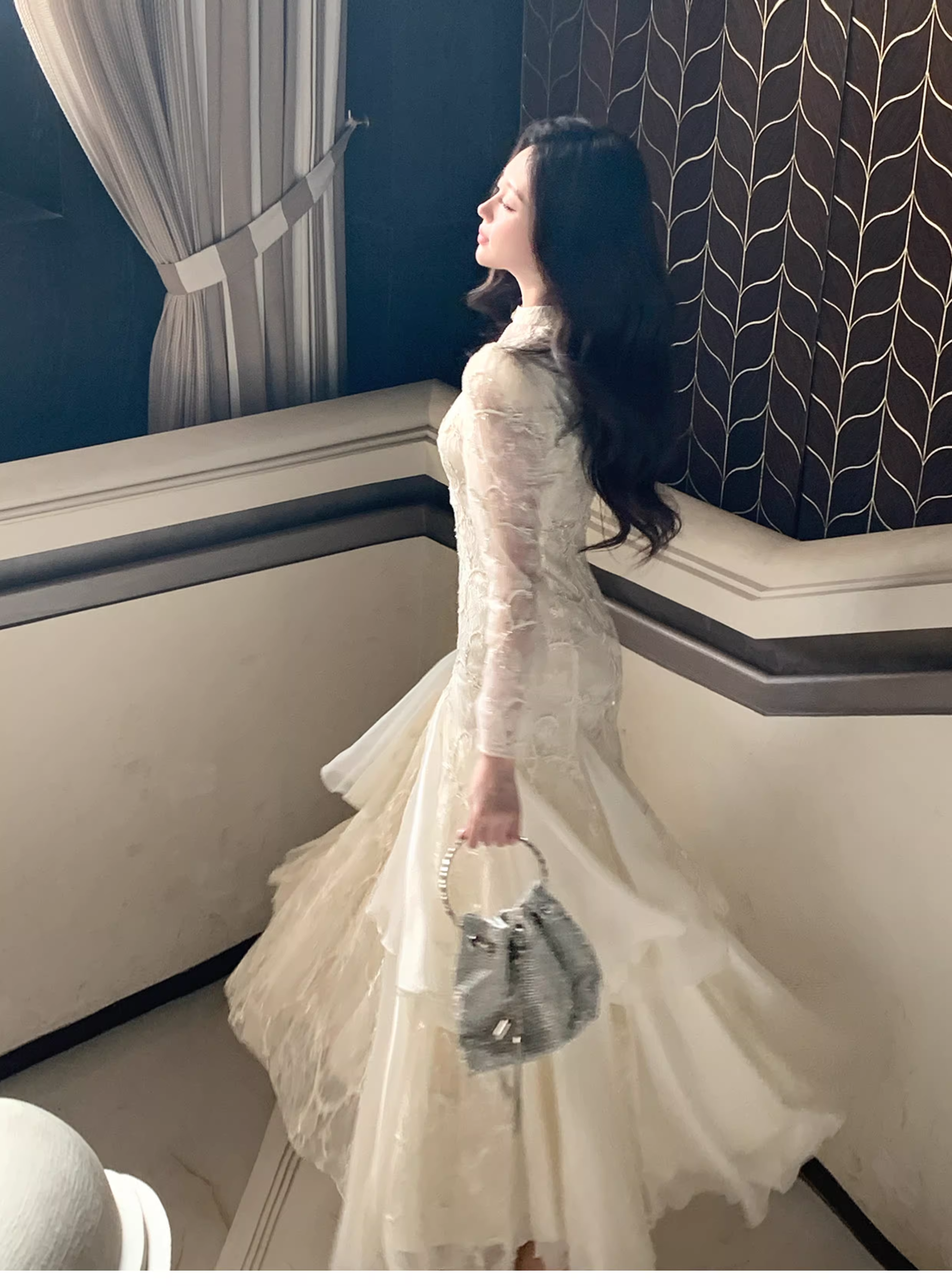 Pretty Beige Tulle Lace Mermaid Long Evening Dress Birthday Prom Dress